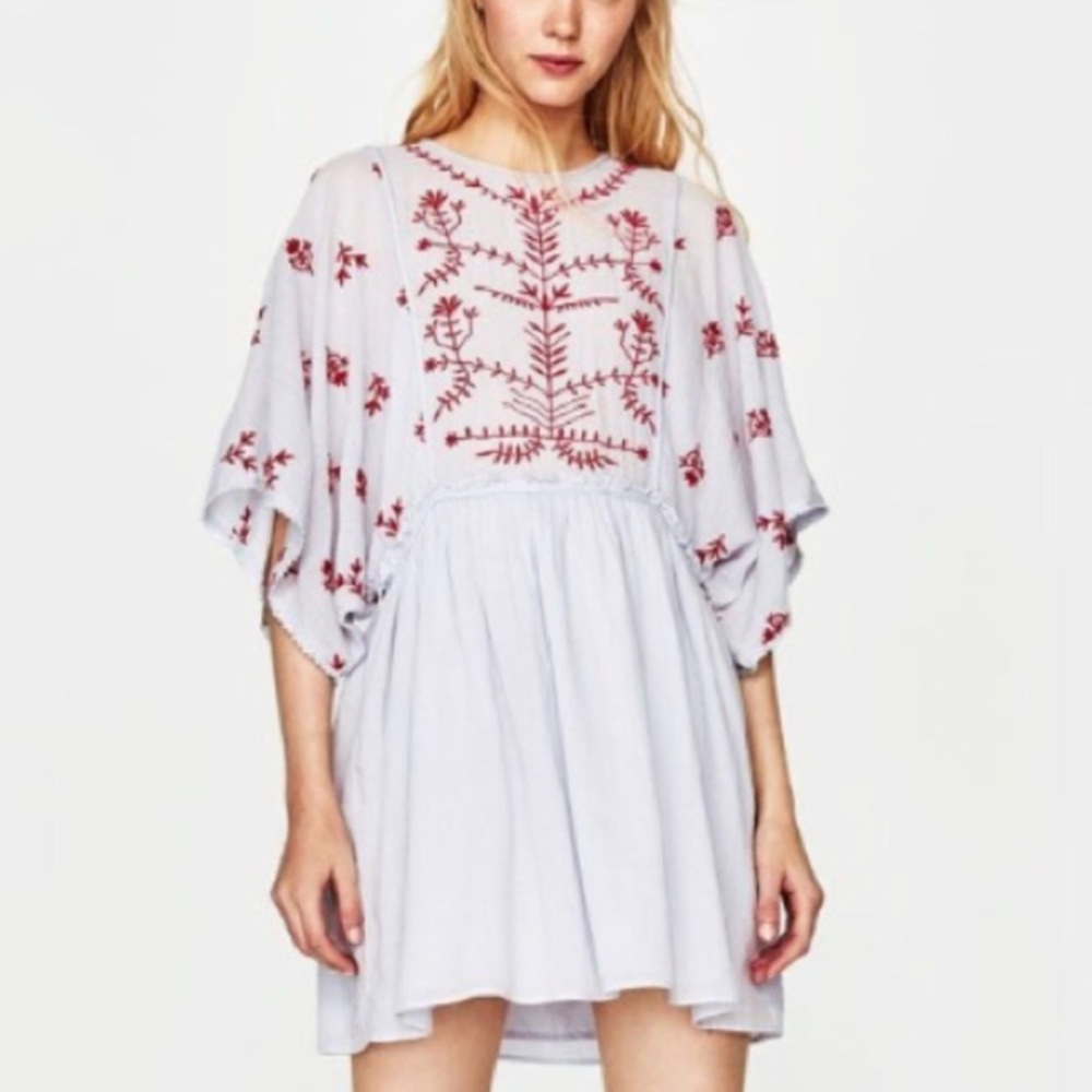 ZARA light blue and coral embellished dress